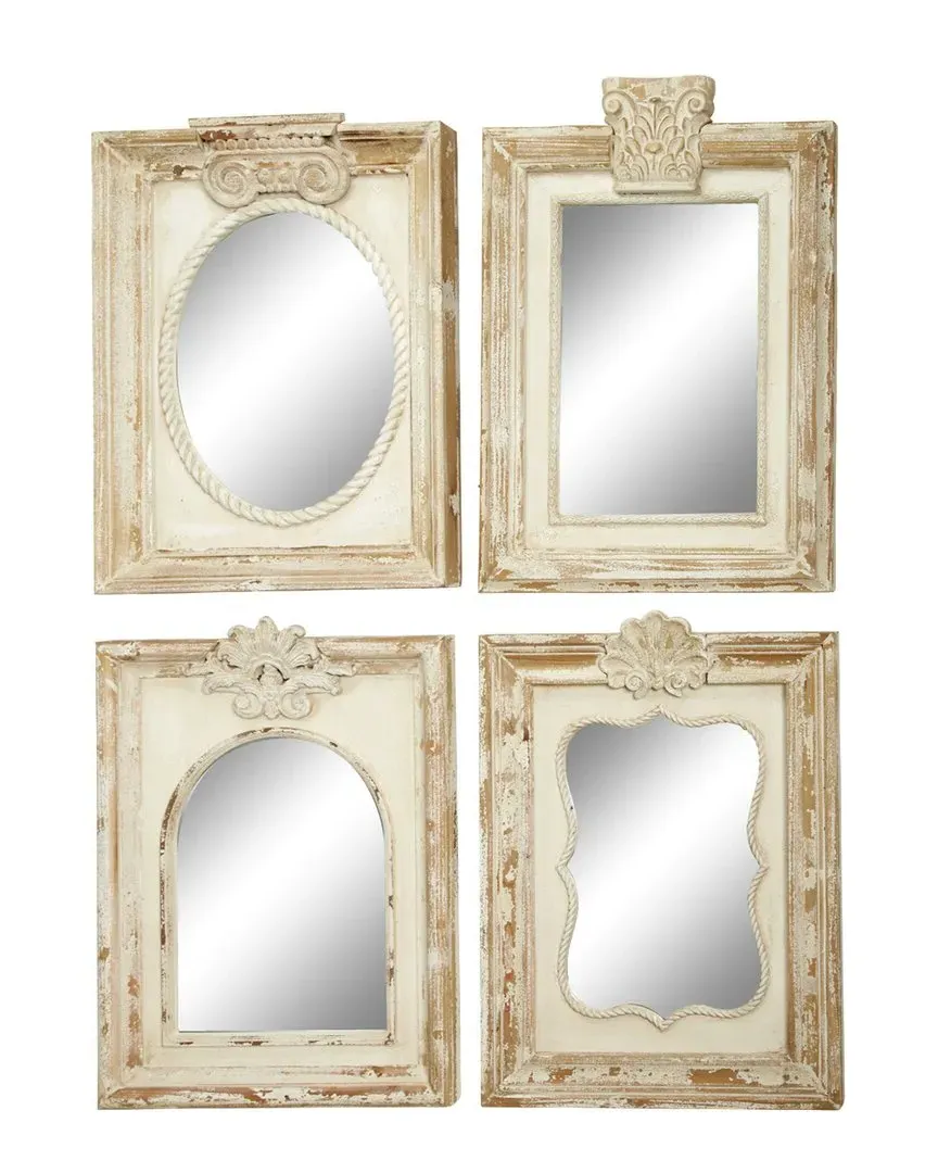 Set of 4 Wall Mirrors with Decorative Carvings - Brown, Wood