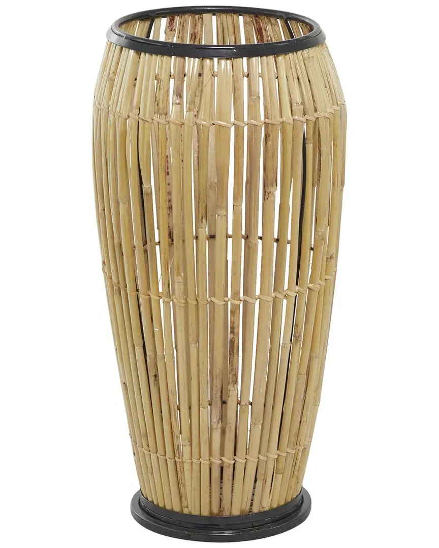 Slatted Frame Decorative Vase - Brown Wicker, Black Metal
