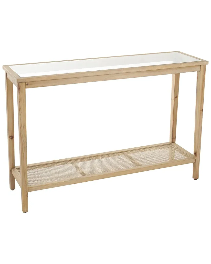 Slim Glass-Top Console Table - Brown, Wood image