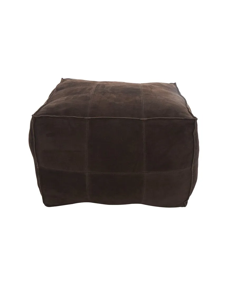 Square Pouf with Patchwork Design - Dark Brown, Leather