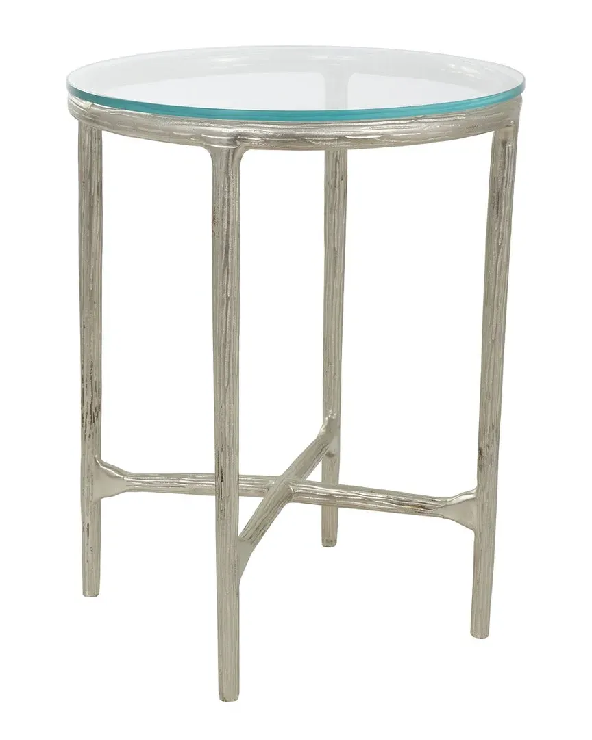Textured Metal Accent Table with Glass Top - Silver image