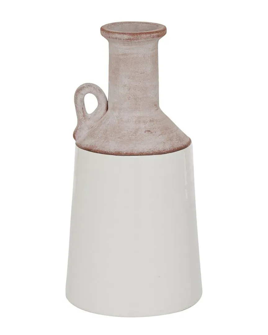 The Novogratz Ceramic Vase with Pink Accents - White
