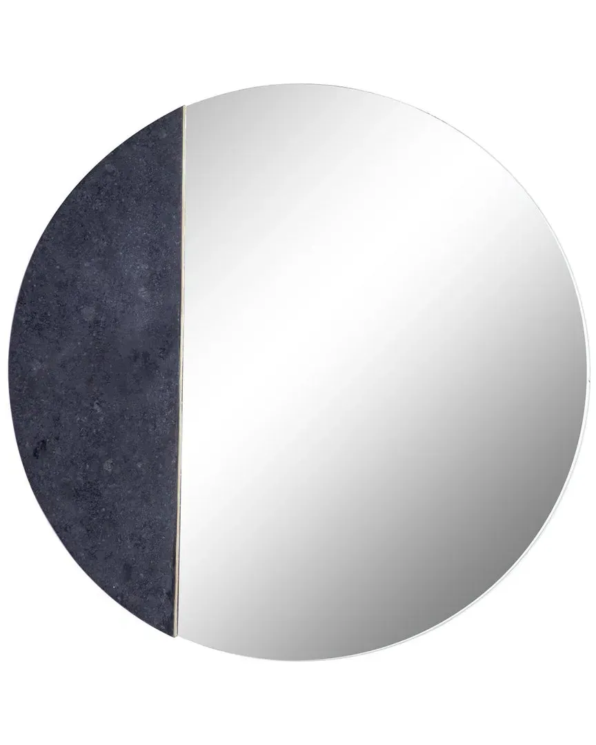 The Novogratz Round Wall Mirror with Marble Accent - Black