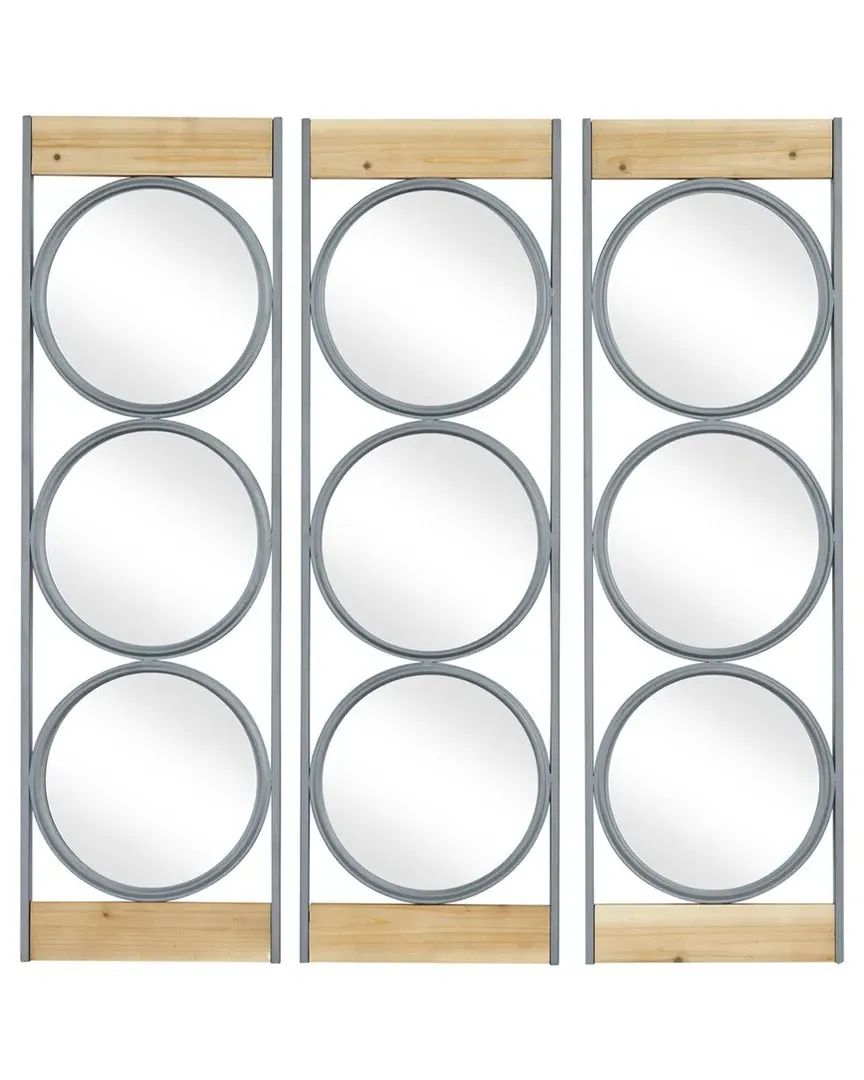 The Novogratz Set of 3 Wall Mirrors with Wood Accents - Black
