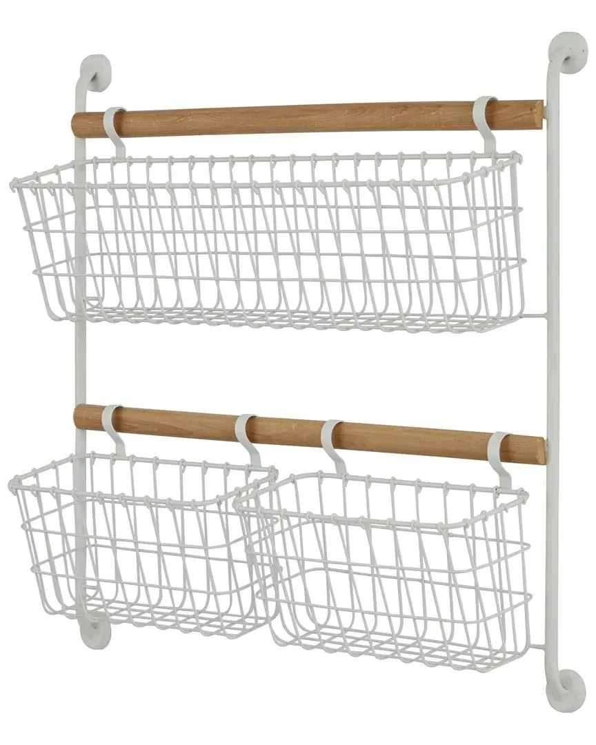 The Novogratz Wall Mounted Magazine Rack with 3 Baskets - White