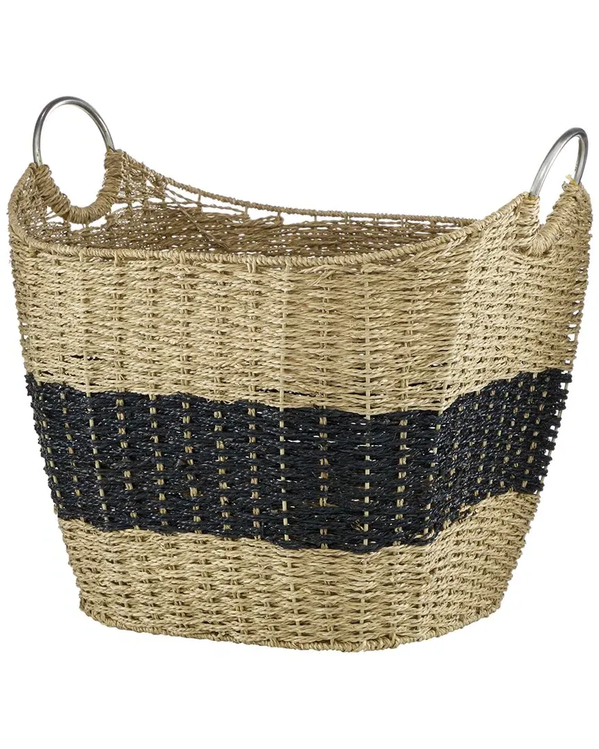 Two Toned Storage Basket with Metal Handles - Tan, Seagrass image