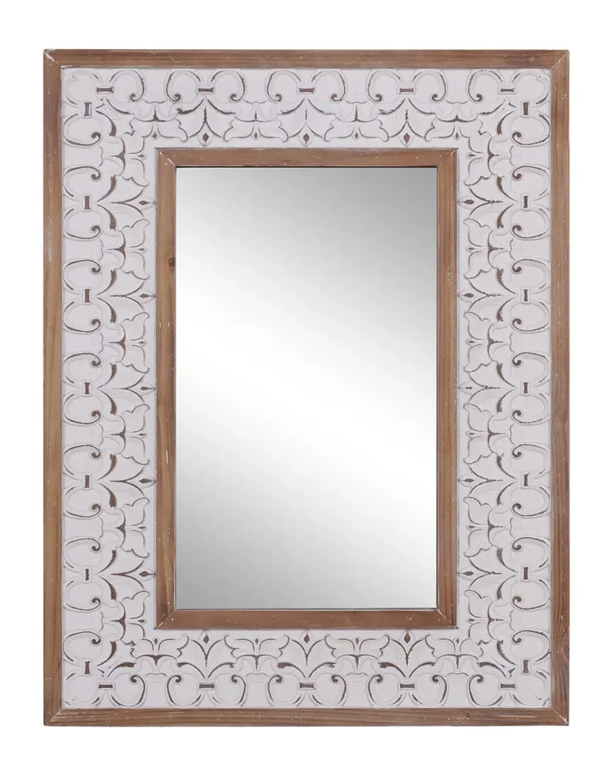 Wall Mirror with Carved Design - White, Wood image