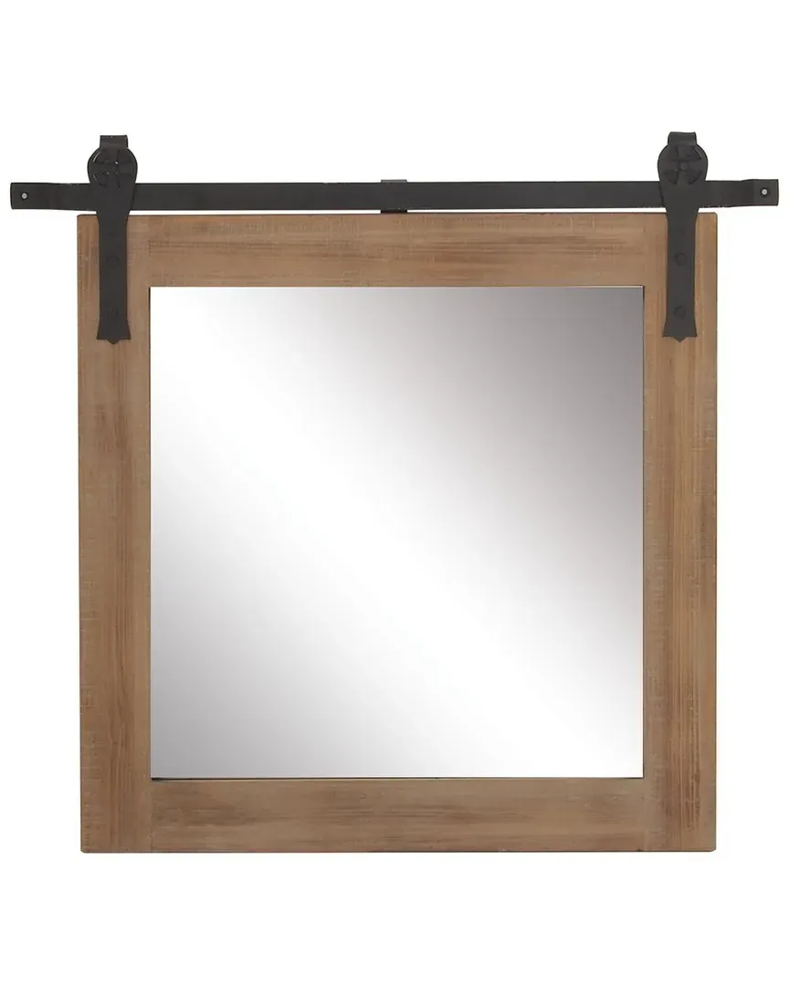 Wall Mirror with Metal Hanging Rod - Brown, Wood image