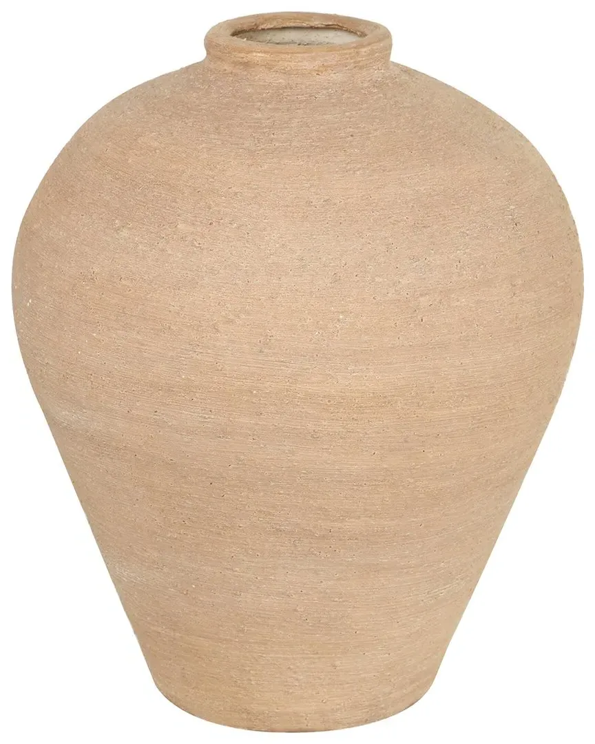 Wide Textured Decorative Vase - Beige, Ceramic image