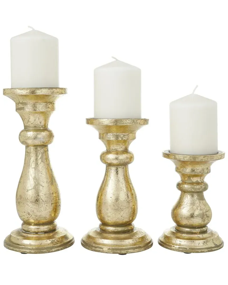 Wood Candle Holder - Gold