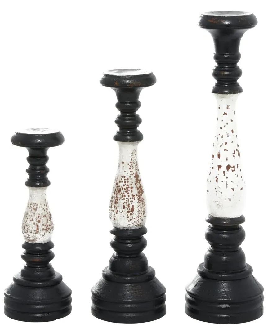 Wood Candlestick Holder Set - Black