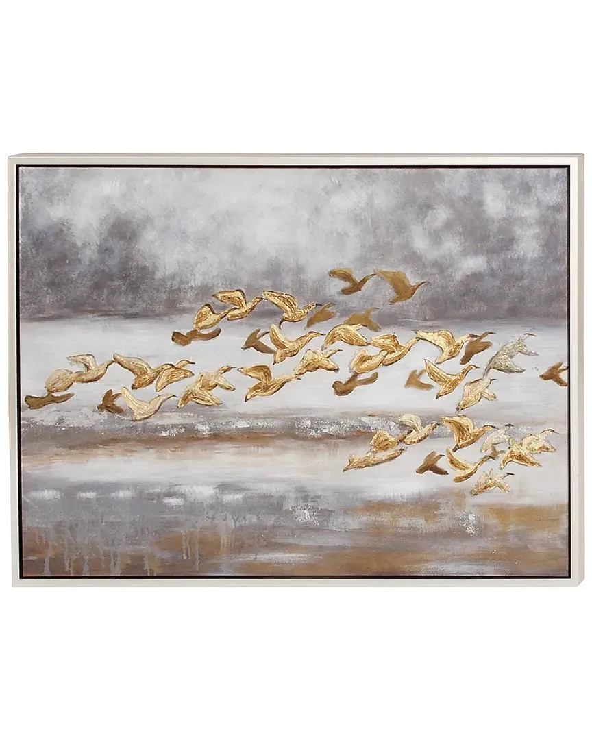 Wood Coastal Birds Framed Wall Art - Gold