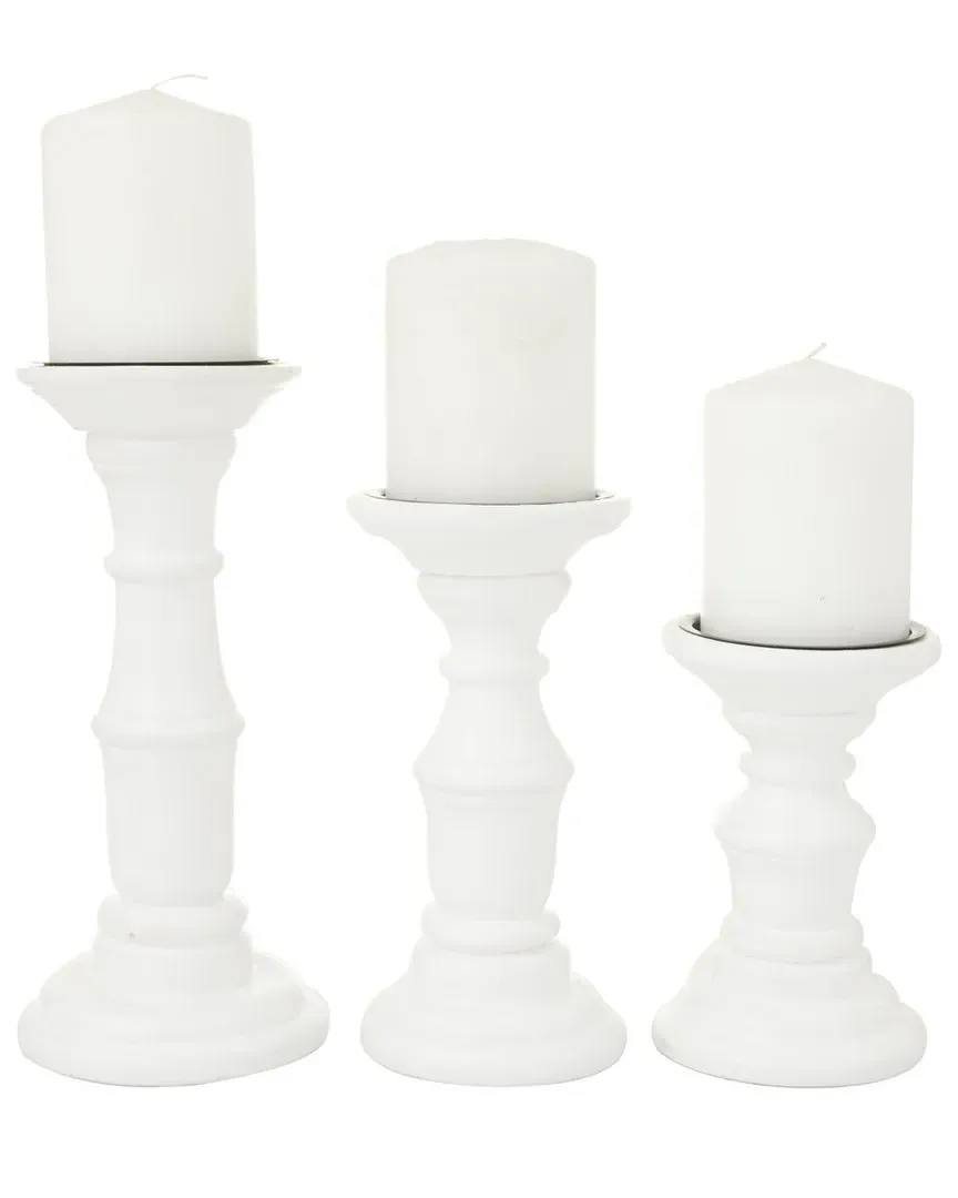 Wood French Country Candle Holder - White