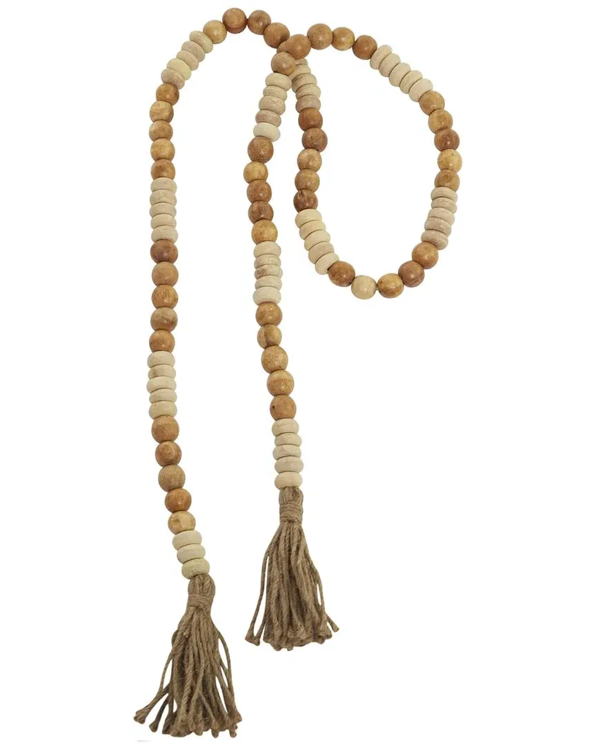 Wood Handmade Beaded Garland with Tassel - Brown image
