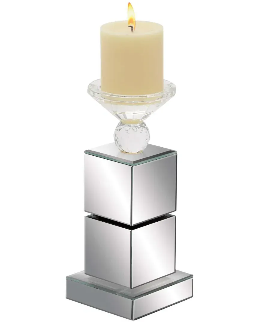Wood Mirrored Candleholder - 4in Square image