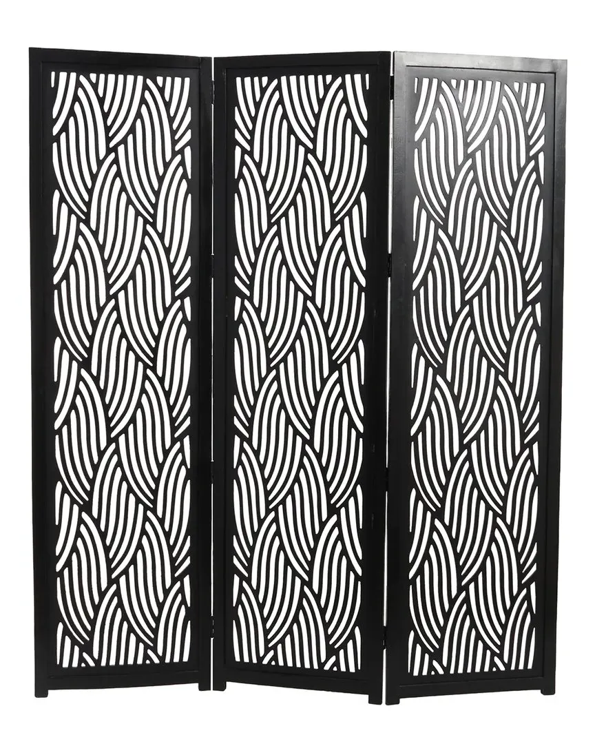Wooden 3-Panel Room Divider Screen - Black