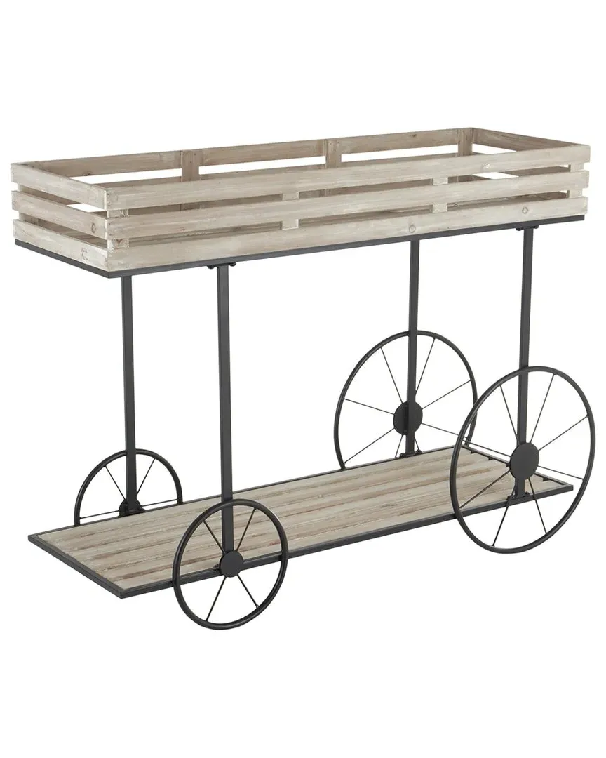 Wooden Wheelbarrow Plant Stand - Cream image