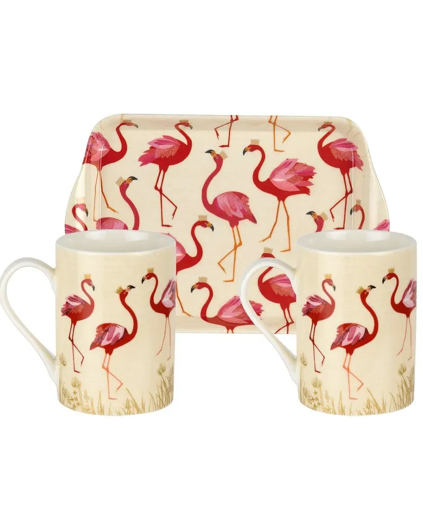 Sara Miller London Flamingo Collection Set of 2 Mugs & Tray - White image
