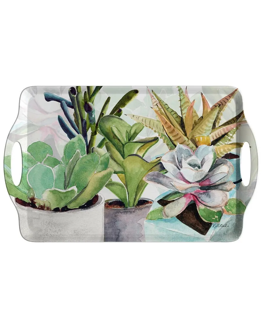 Succulents Large Handled Tray - Green, Melamine