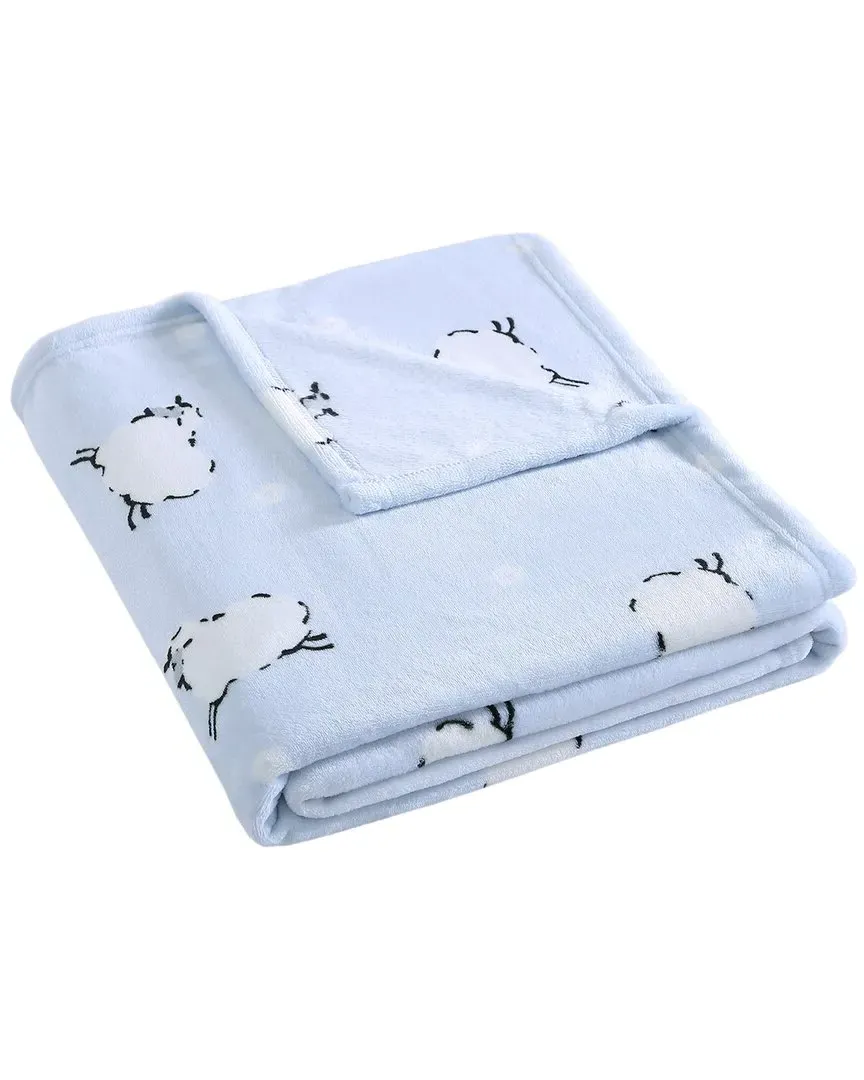 Sheep Flannel Fleece Reversible Throw Blanket - Blue