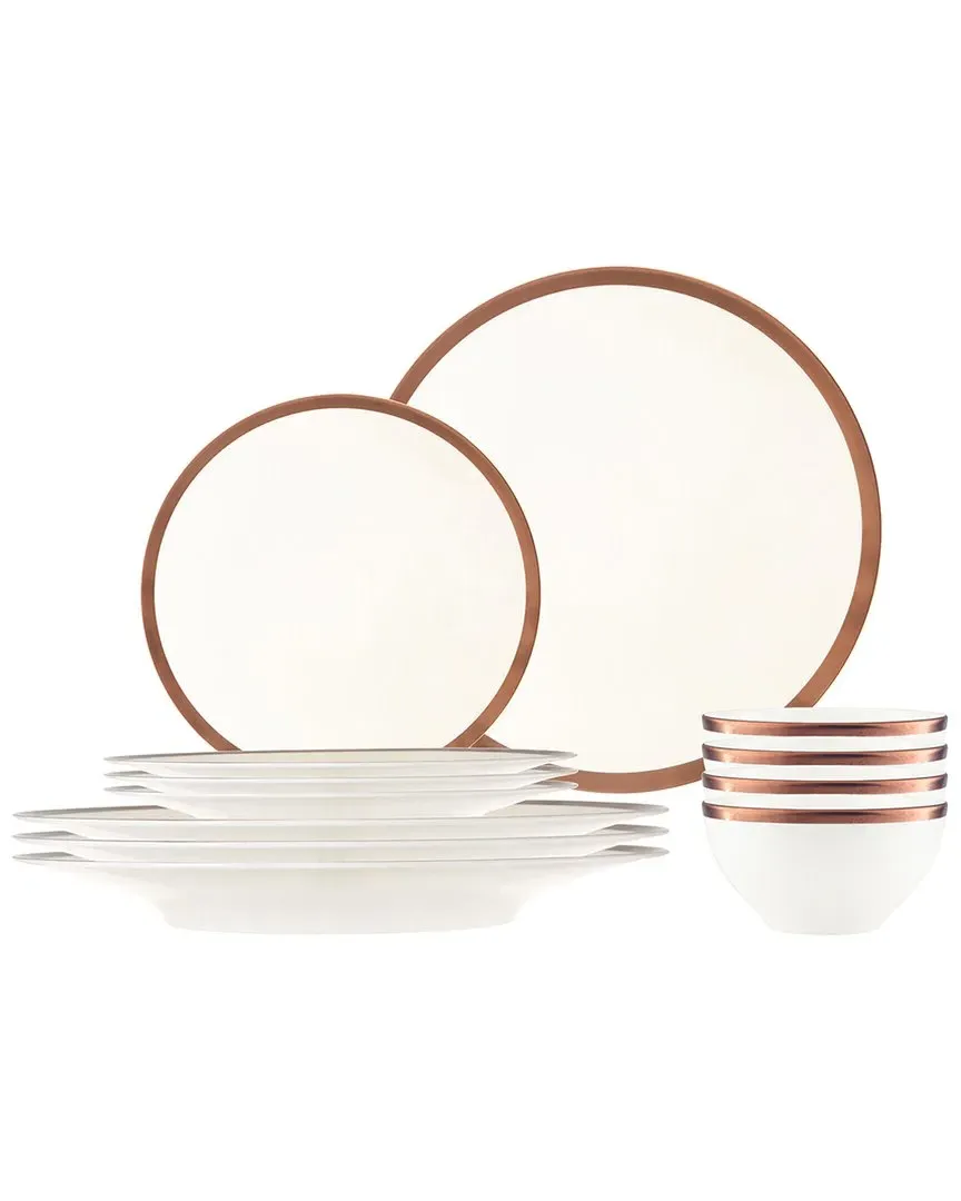 Copper Line 12pc Dinnerware Set - White, Porcelain