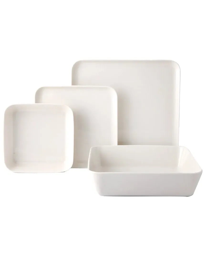 Cortot 4pc Place Setting with Serving Bowl - White, Porcelain