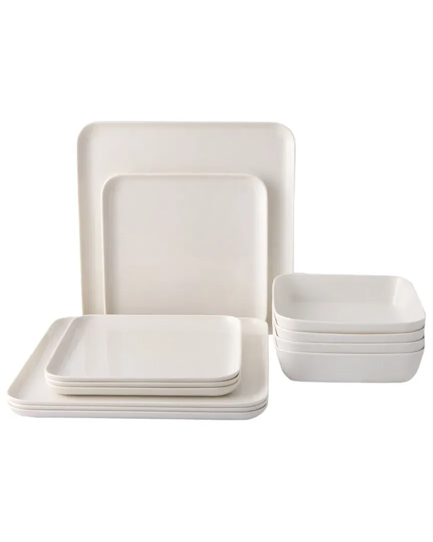 Cortot Square 12pc Dinnerware Set - White, Porcelain