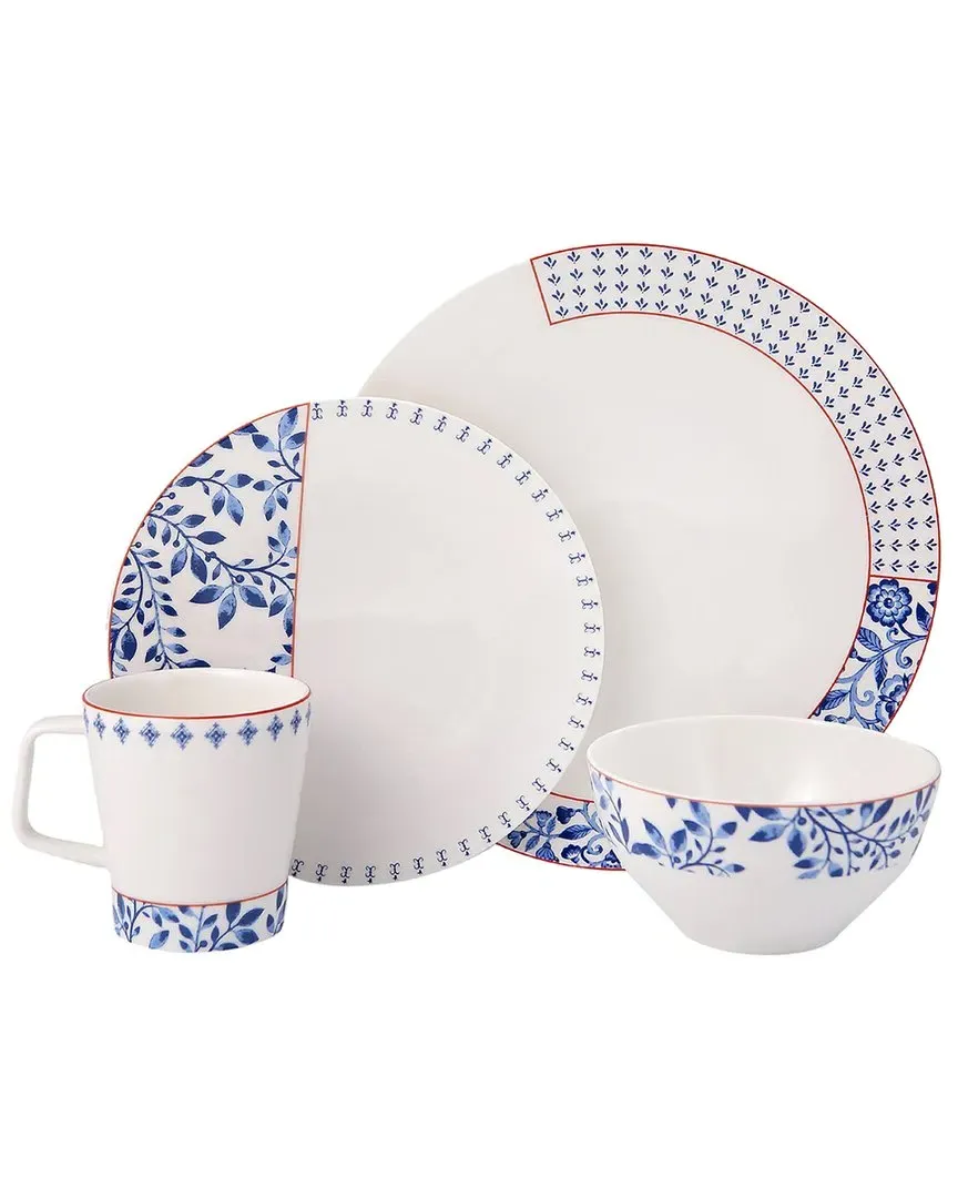 Folksy 4-Piece Place Setting - Blue, Porcelain