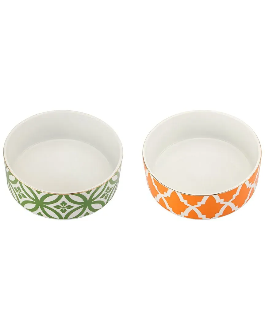 Morocco 2pc Serving Bowl Set - Orange/Green, Porcelain