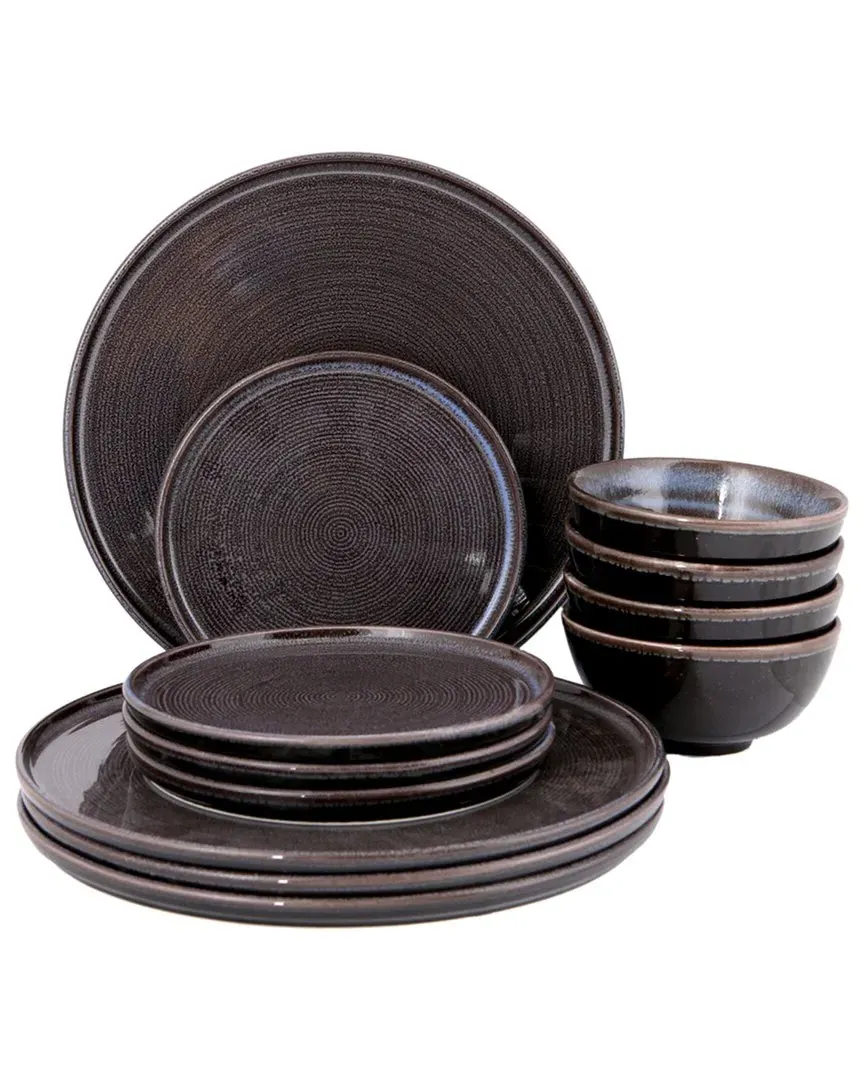 Rock 12pc Dinnerware Set - Brown, Porcelain