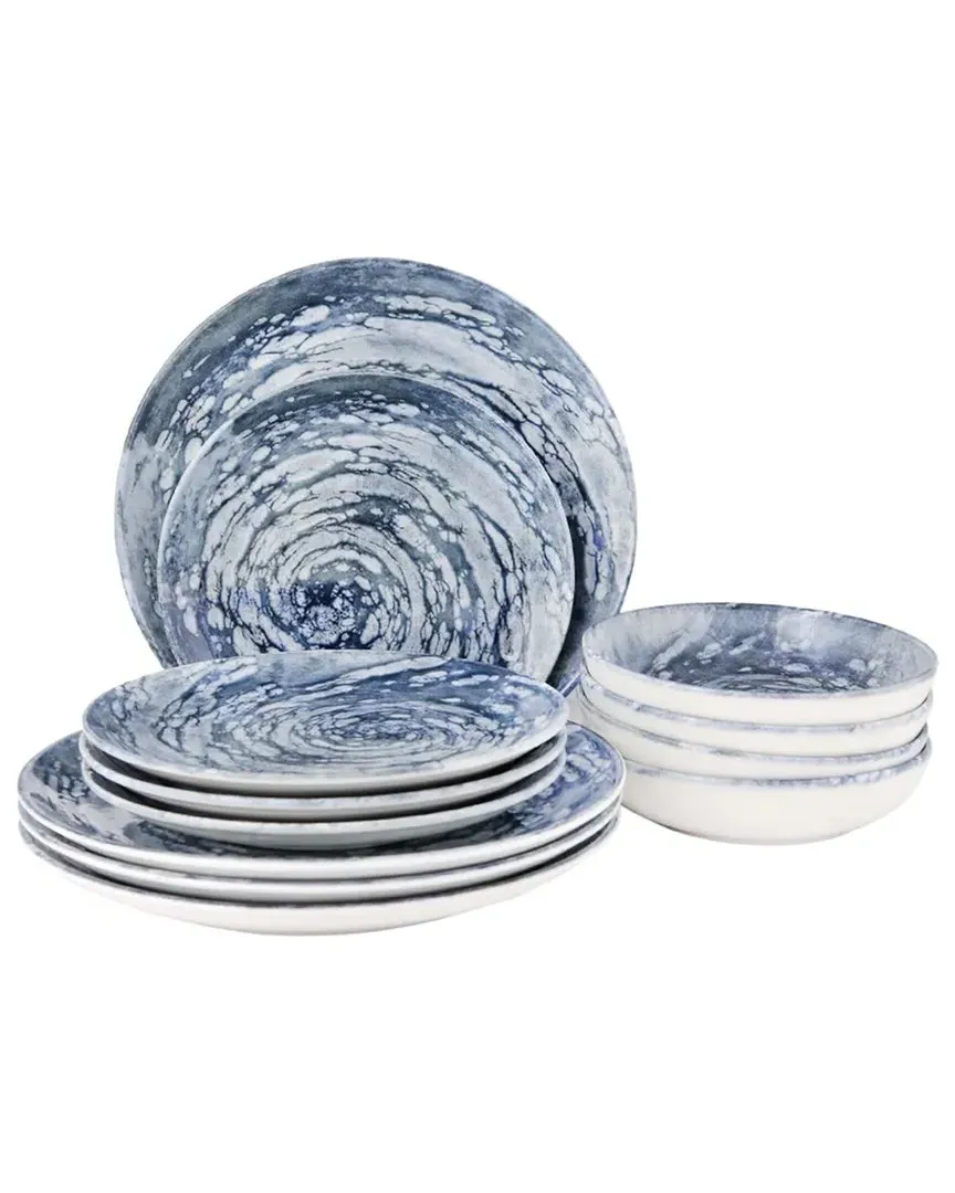 Vortex 12pc Dinnerware Set - Blue, Porcelain