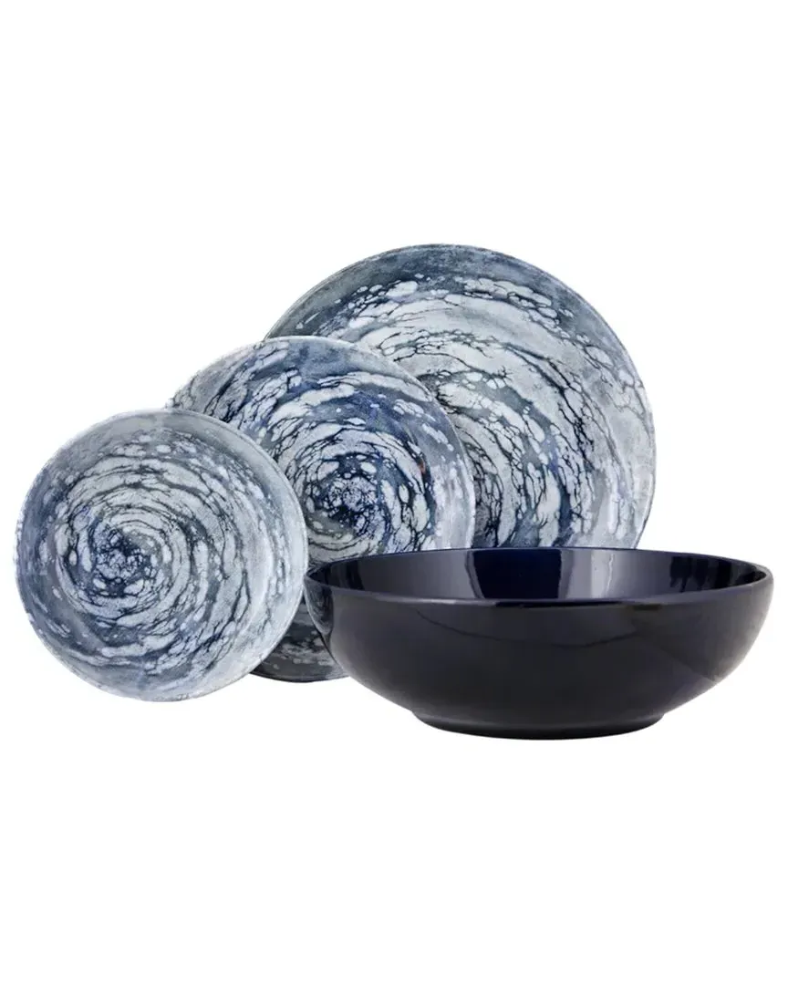 Vortex 4pc Place Setting with Serving Bowl - Blue, Porcelain