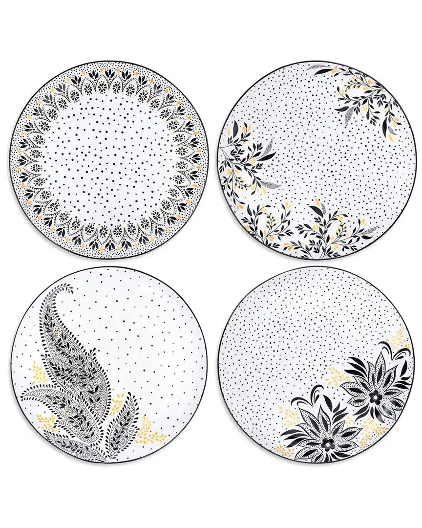 Artisanne Noir Set of 4 Dinner Plates - Black, Porcelain
