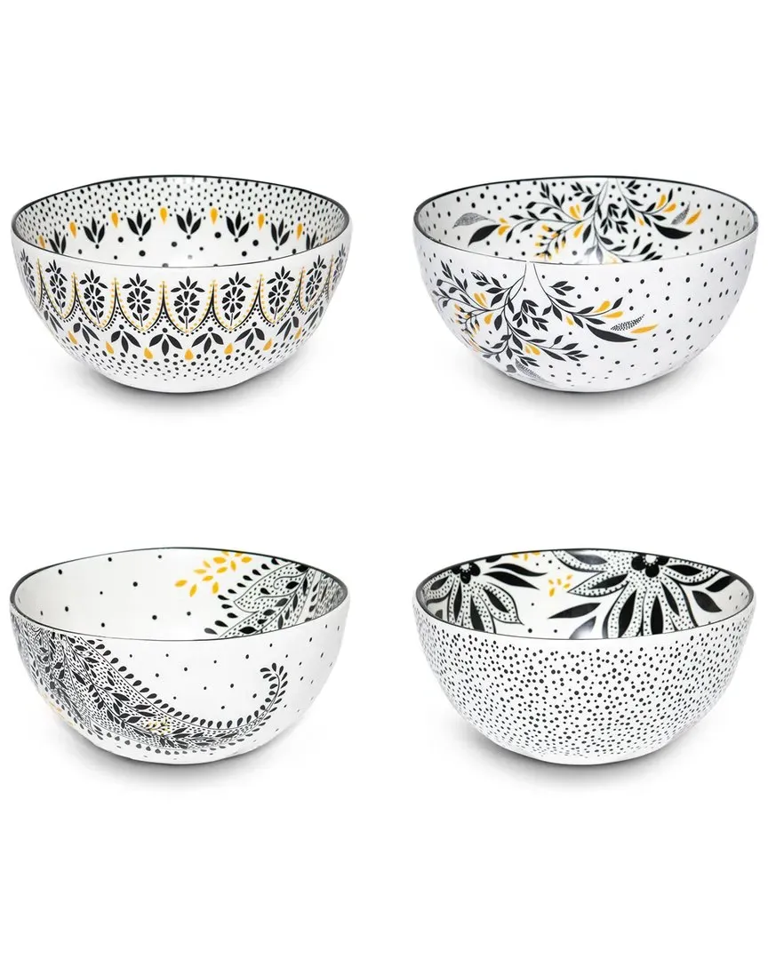 Artisanne Noir Set of 4 Rice Bowls - Black, Porcelain