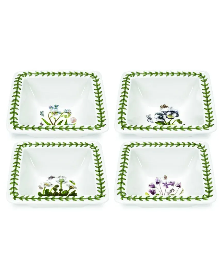 Botanic Garden Mini Square Bowls Set of 4 - White, Earthenware