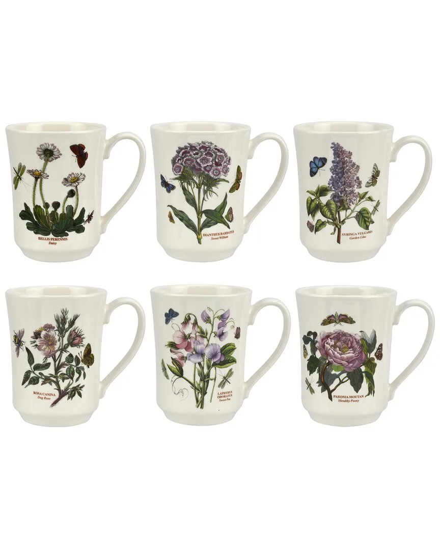 Botanic Garden Set of 6 Flared Tankard Mugs - White image