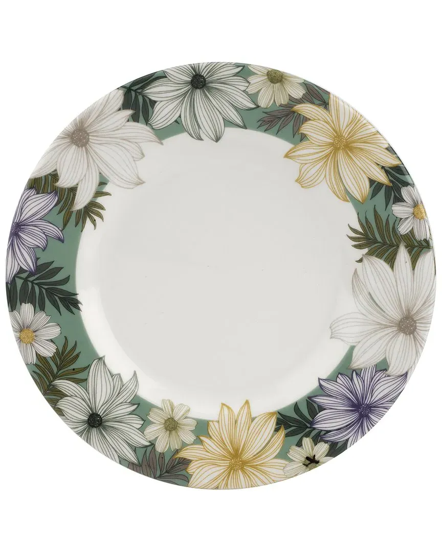 Floral Salad Plates Set of 4 - Green, Earthenware