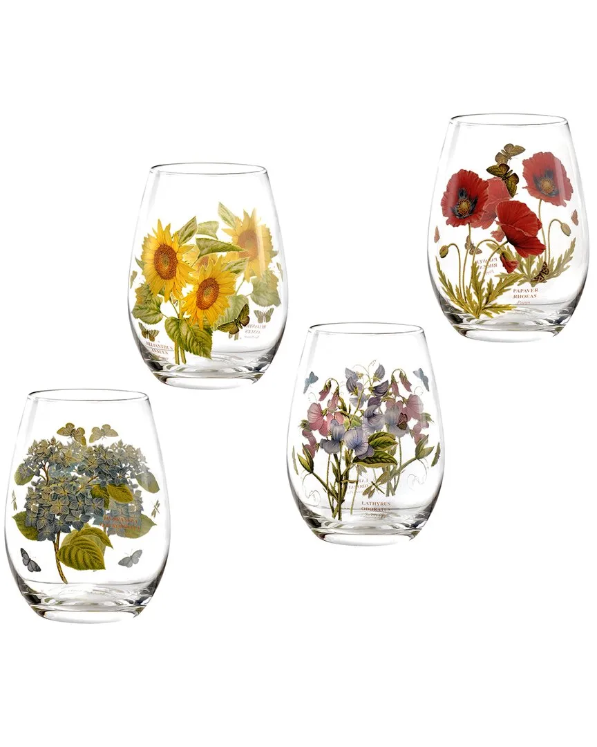 Set of 4 Botanic Garden Stemless Wine Glasses - Multicolor