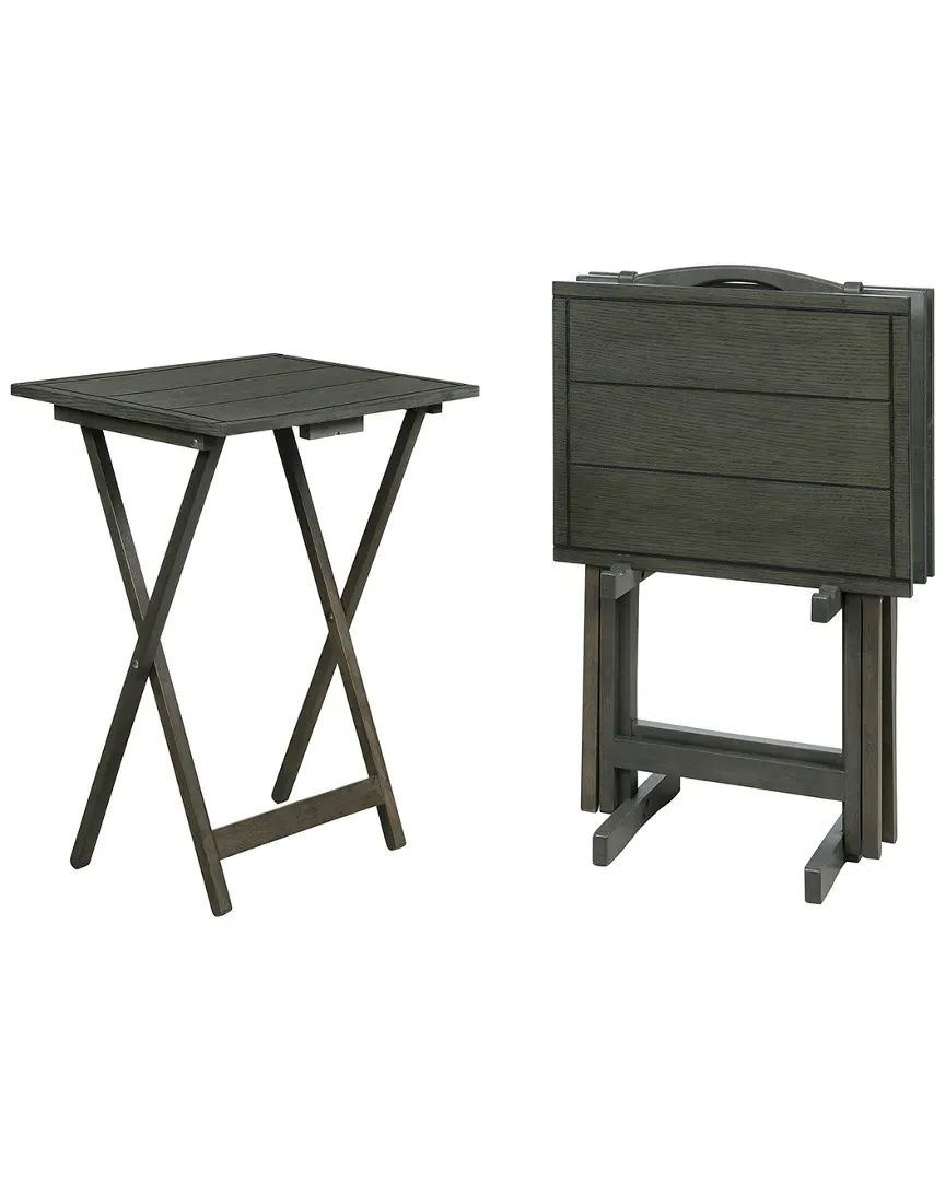 Easton Tray Tables with Storage Stand - Grey, Rubber Wood image