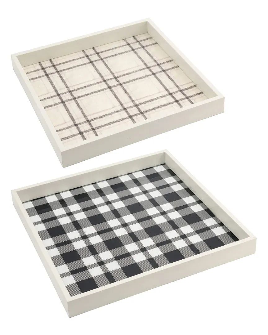Home Set of 2 Decorative Trays - White, Plaid image