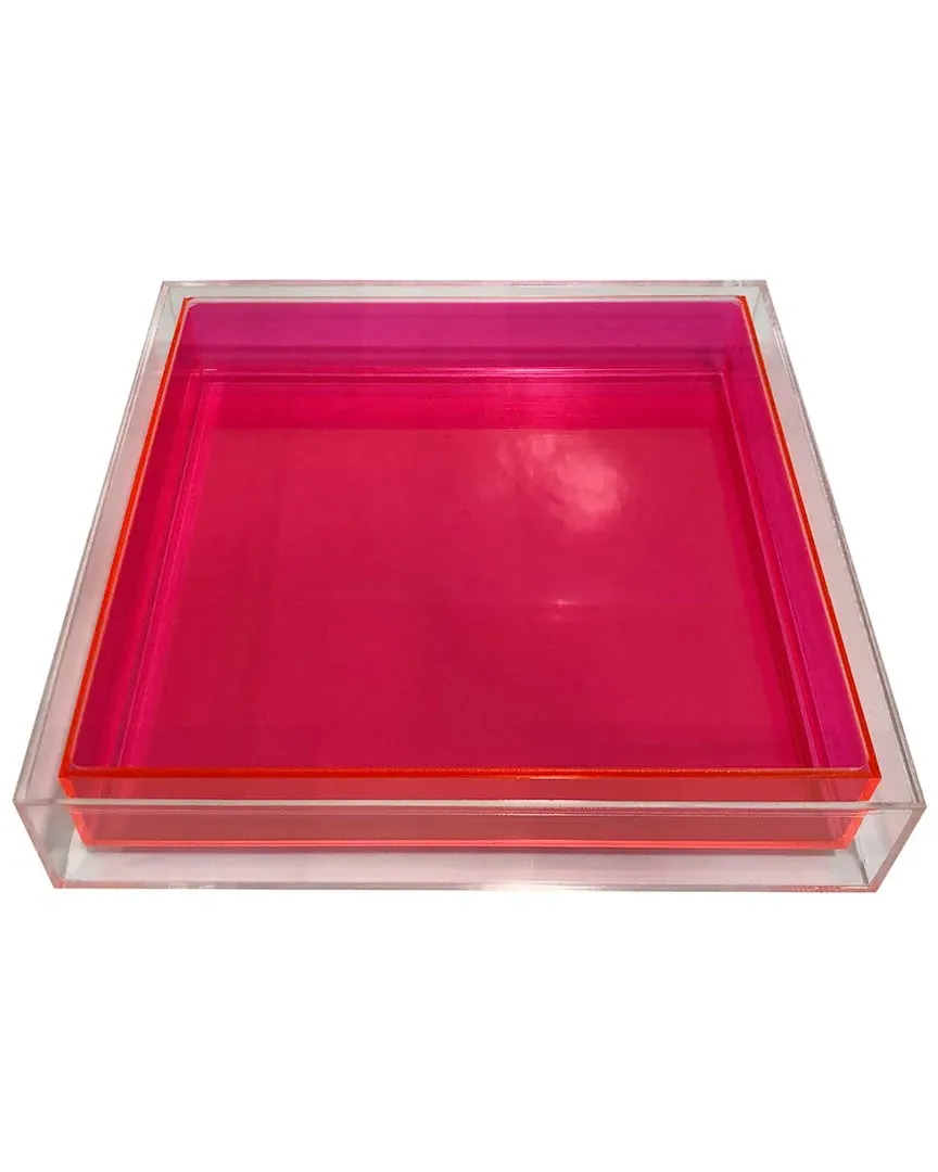 Hot Pink Encased Lucite Tray - Clear, Acrylic