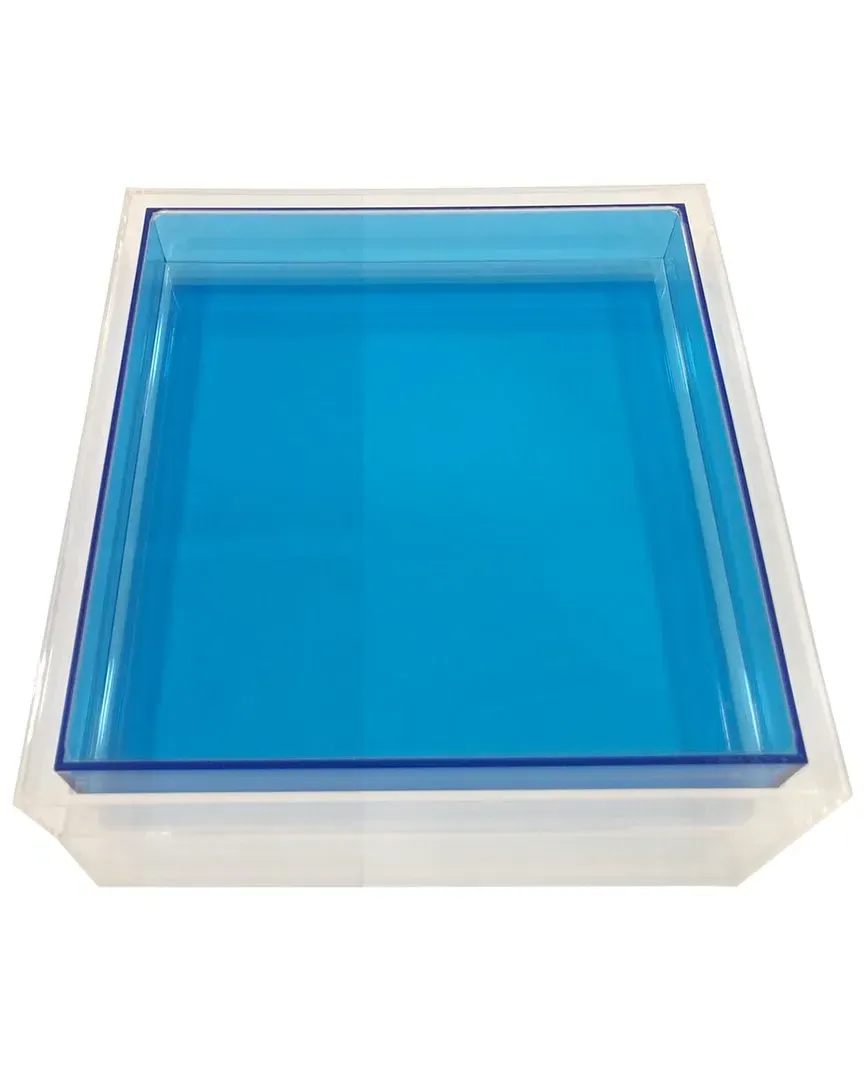 Neon Blue Encased Lucite Tray - Clear, Acrylic
