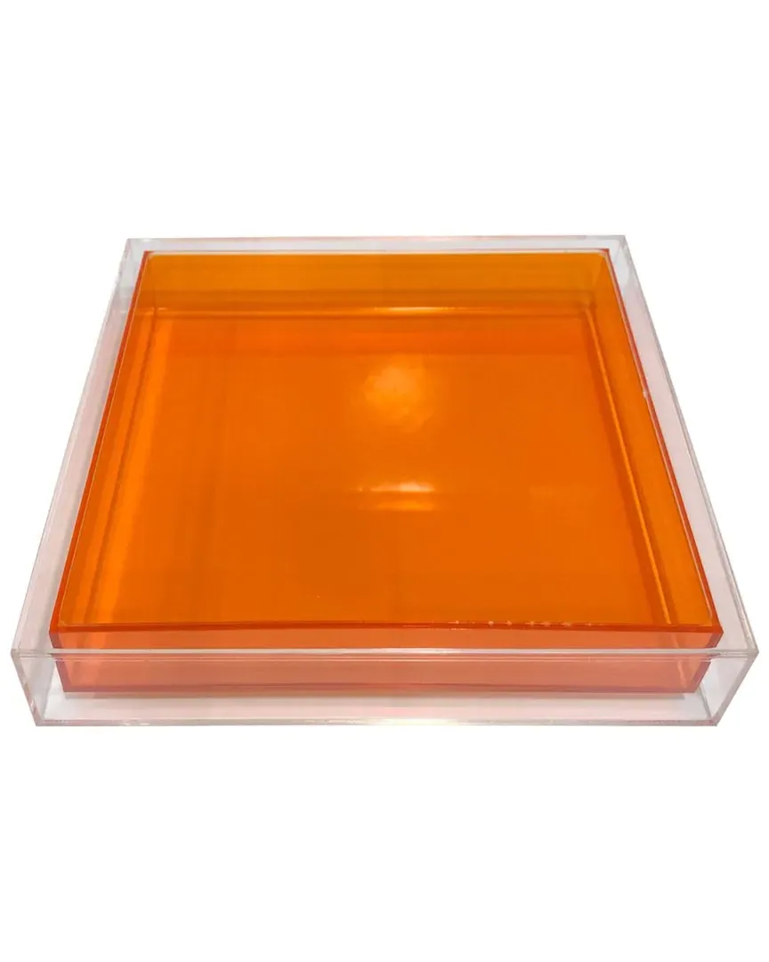 Orange Encased Lucite Tray - Clear, Acrylic