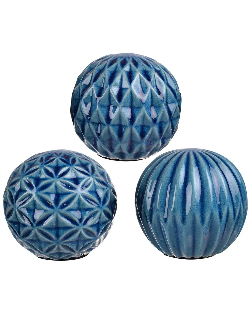 Set of 3 Marbleized Ball Accents - Blue