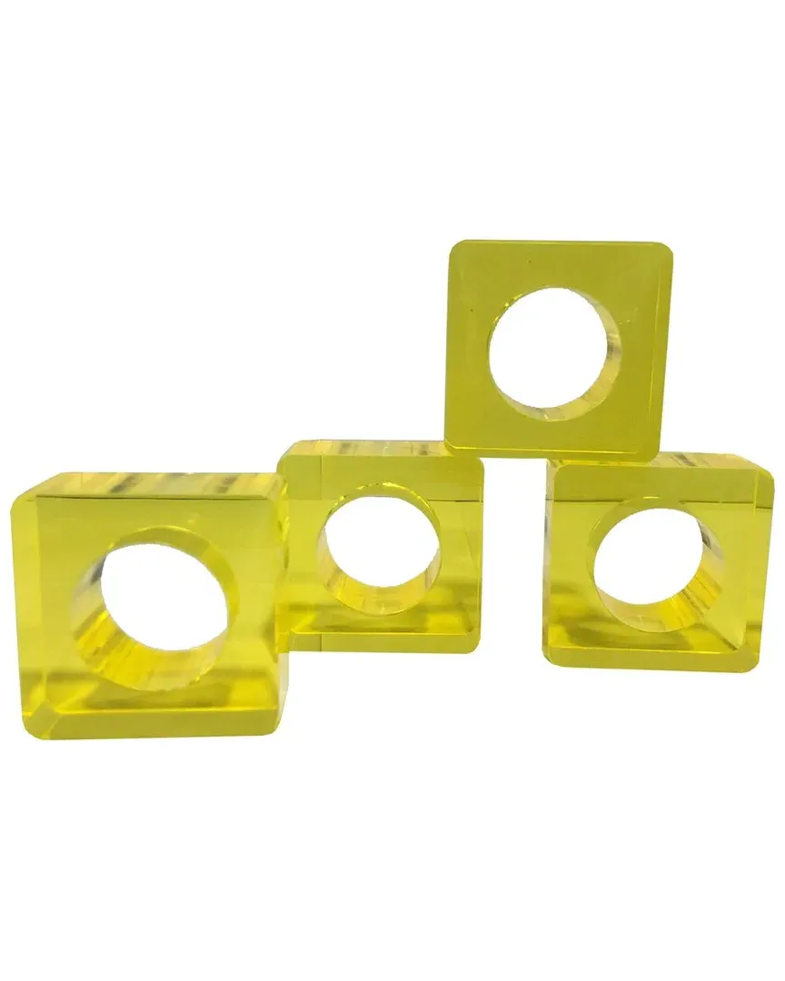 Square Napkin Ring Set of 4 - Yellow, Acrylic