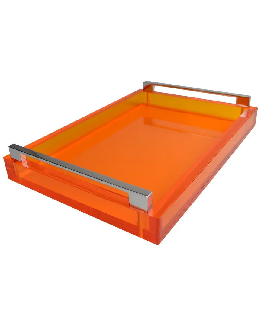 Tray with Silver Handles - Orange, Lucite