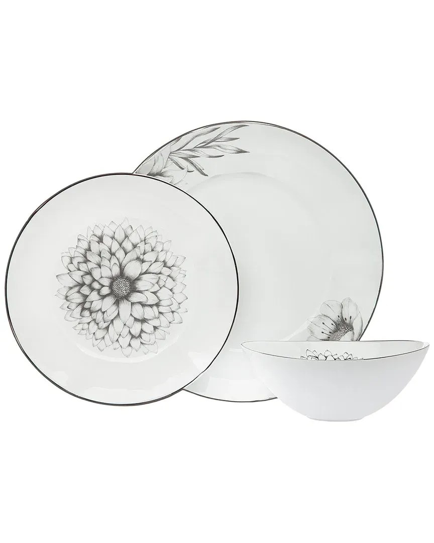 Dahlia 3-Piece Porcelain Dinnerware Place Set - White image