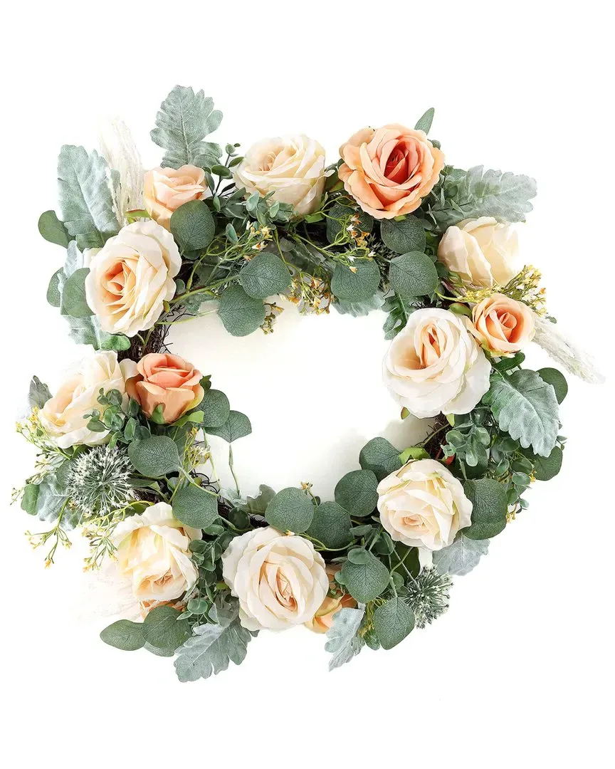 24" Rose & Eucalyptus Wreath - Green