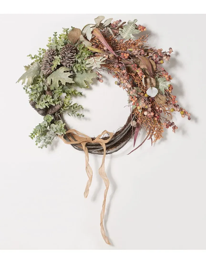 24in Berry & Eucalyptus Semi-Wreath - Green image