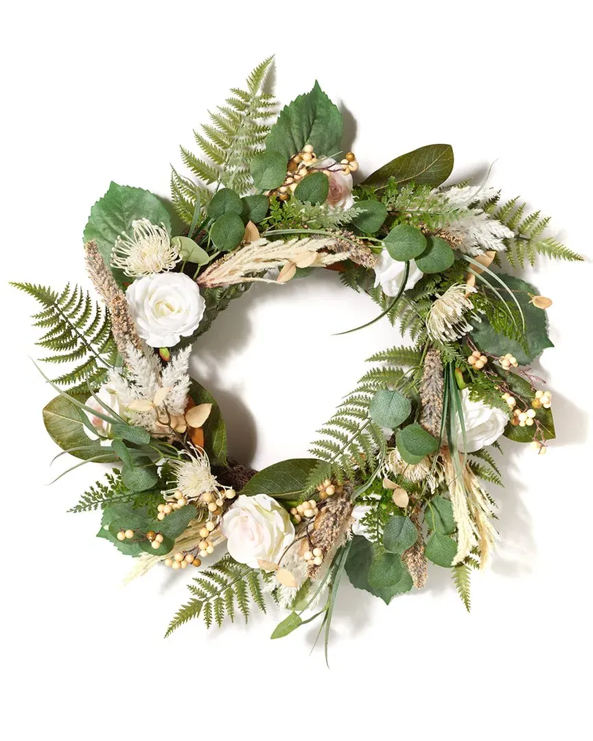 28" Rose & Fern Wreath - Green